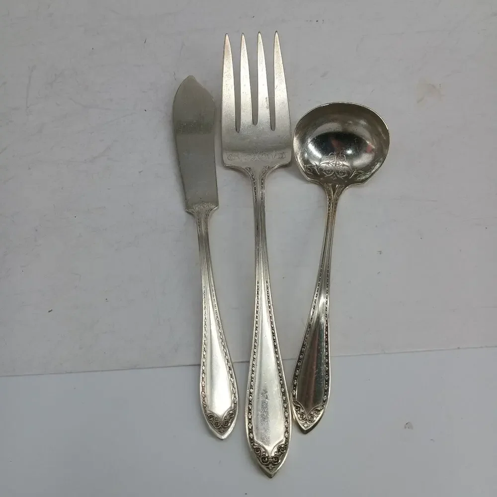 3X Serving Oneida Silverplate SHERATON DINNER Ladle Meat Fork Community Plate